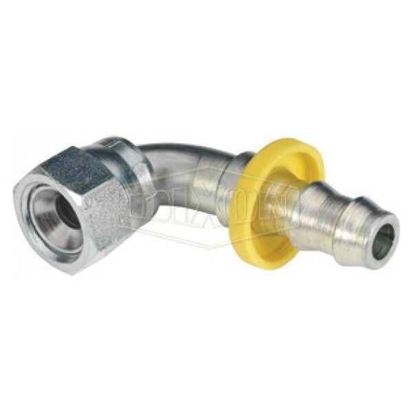 Push-On Hose Elbow, 7/16-20 x 1/4 in Nominal, FUNF x Hose Barb, Steel, Domestic